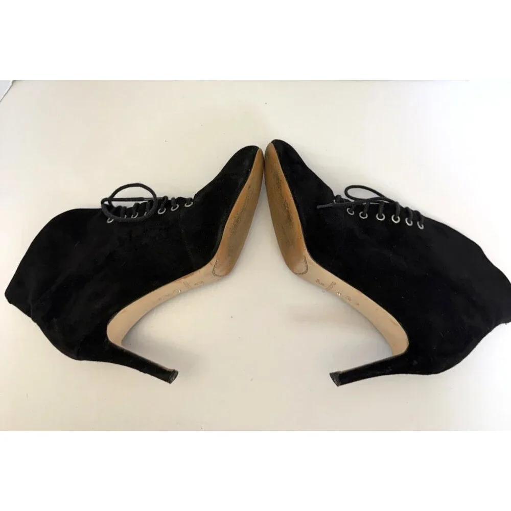 Corso Como Myer Lace Up Heeled Suede Ankle Boot Black Women's Sz 7.5